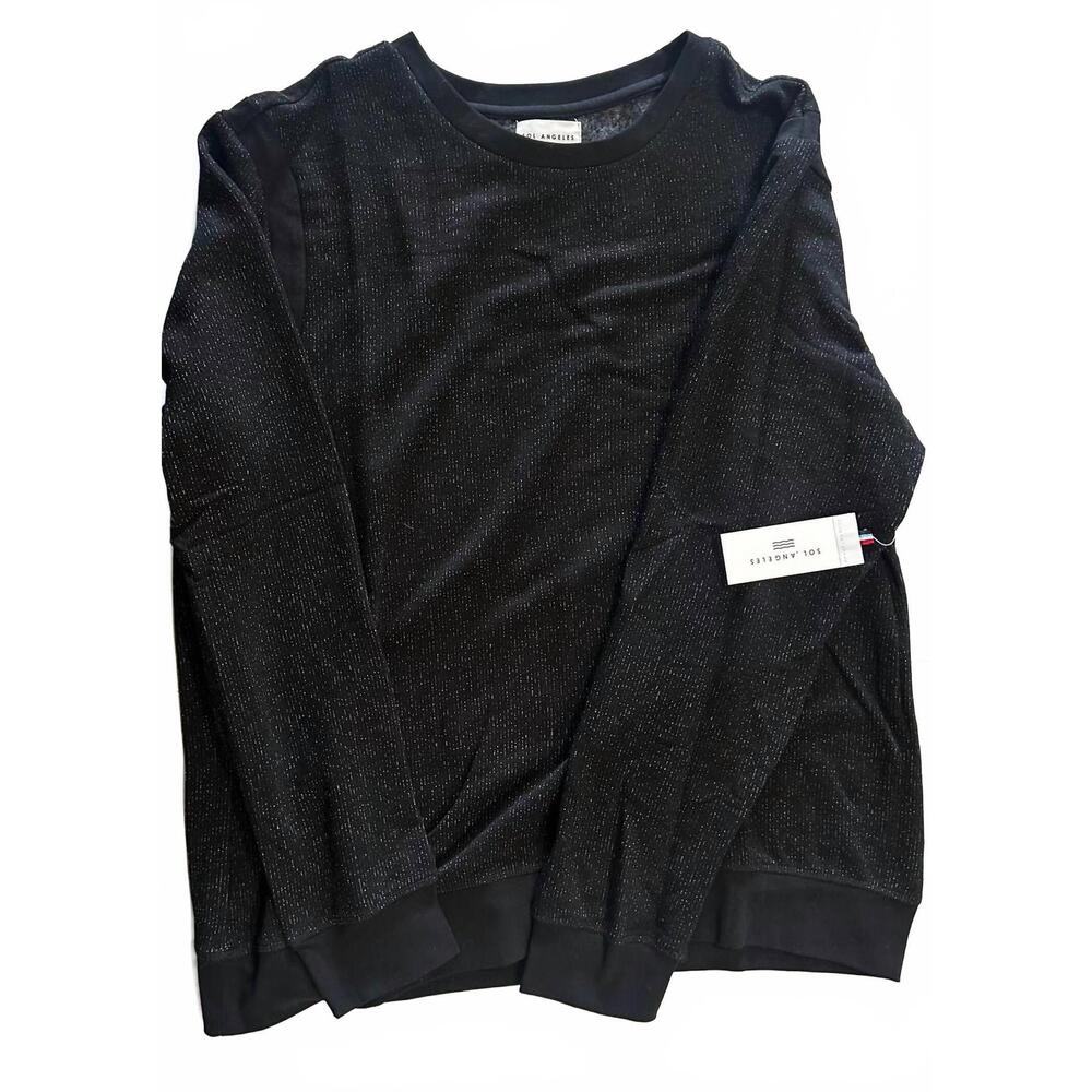 NEW SOL ANGELES men's brush boucle rib sweater top in black
